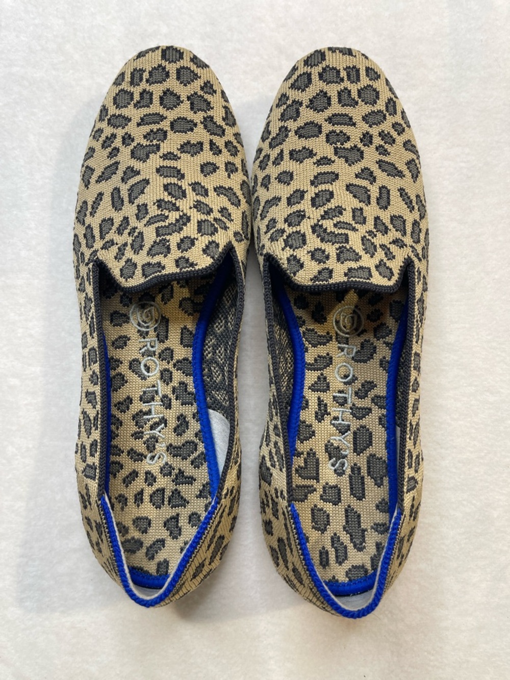 Rothy's Leopard Print Knit Slip-On Flats in Tan and Black WOMENS SIZE 7.5